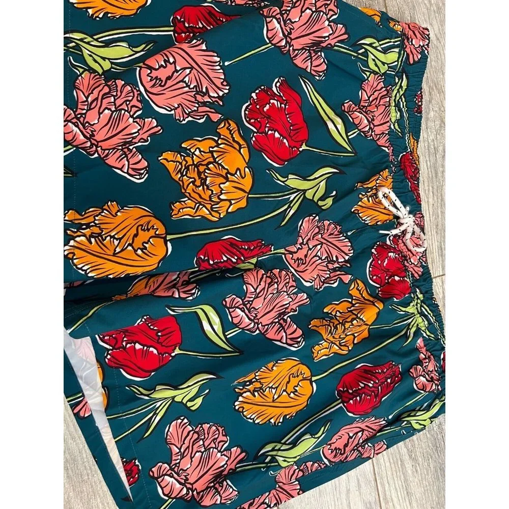 NWT George Swim Trunks Board Shorts‎ 3X UPF 50+ Antique Teal Quick Dry Floral